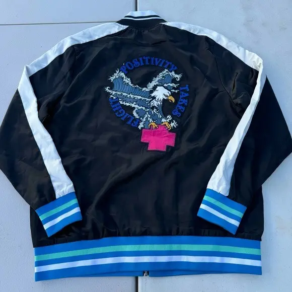 1c4dfa048fbf435793992434e100819e NWT PINK DOLPHIN POSITIVITY TAKES FLIGHT BLACK JACKET SZ XL