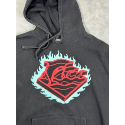 Pink Dolphin Hoodie Mens 2XL Black Pullover Fleece Flame Logo Graphic Sweatshirt
