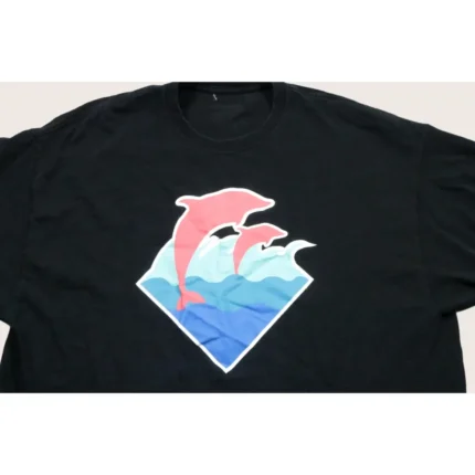 Pink Dolphin Shirt Mens XL Black Graphic Tee Ocean Streetwear Dolphin Wave Logo