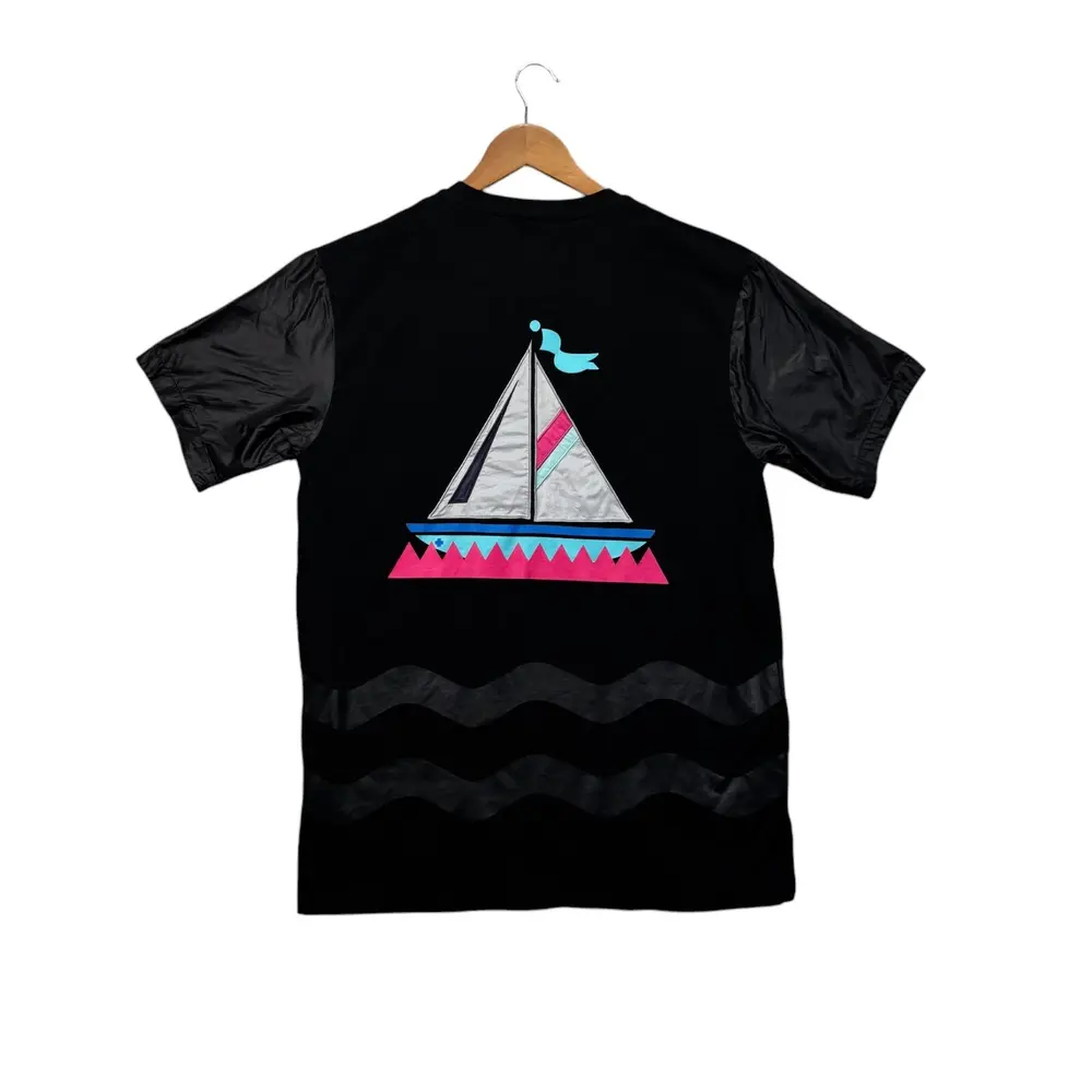 6e2ba2b1f7dc4e618b75e3b23b836bba Pink + Dolphin Cotton Black T Shirt Sailboat Designer Tee L