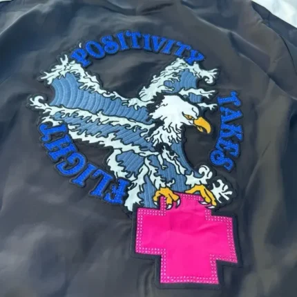 NWT PINK DOLPHIN POSITIVITY TAKES FLIGHT BLACK JACKET SZ XL