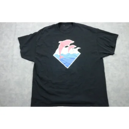 Pink Dolphin Shirt Mens XL Black Graphic Tee Ocean Streetwear Dolphin Wave Logo